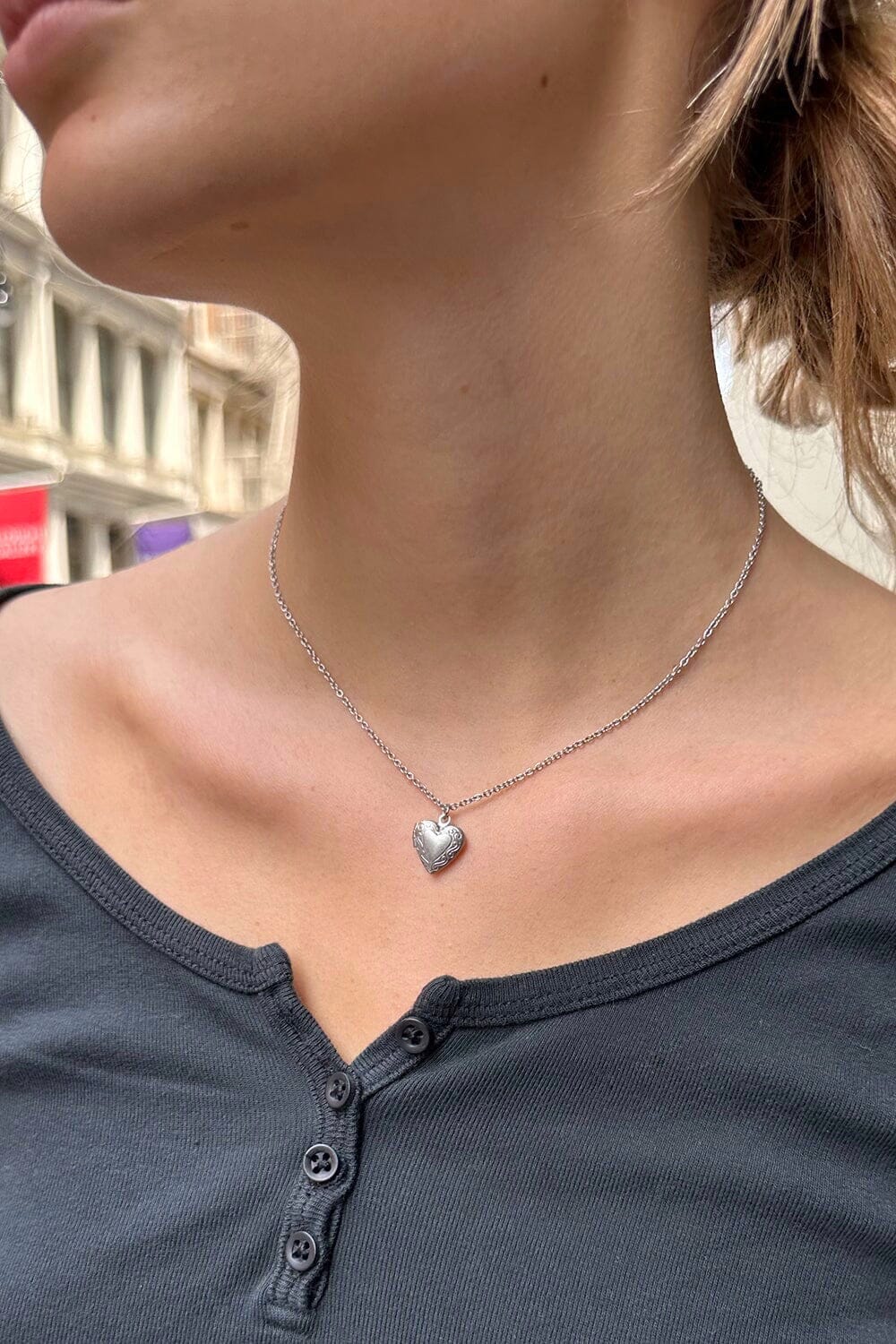 Heart Locket Necklace in Stainless Steel