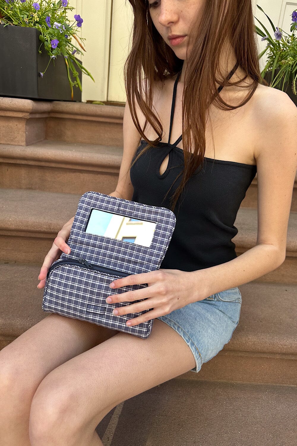 Stylish Plaid Cosmetic Pouch