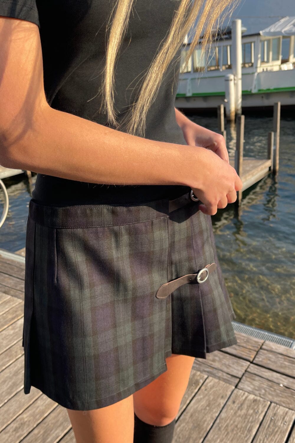 Plaid Buckle Wrap Skirt for Women
