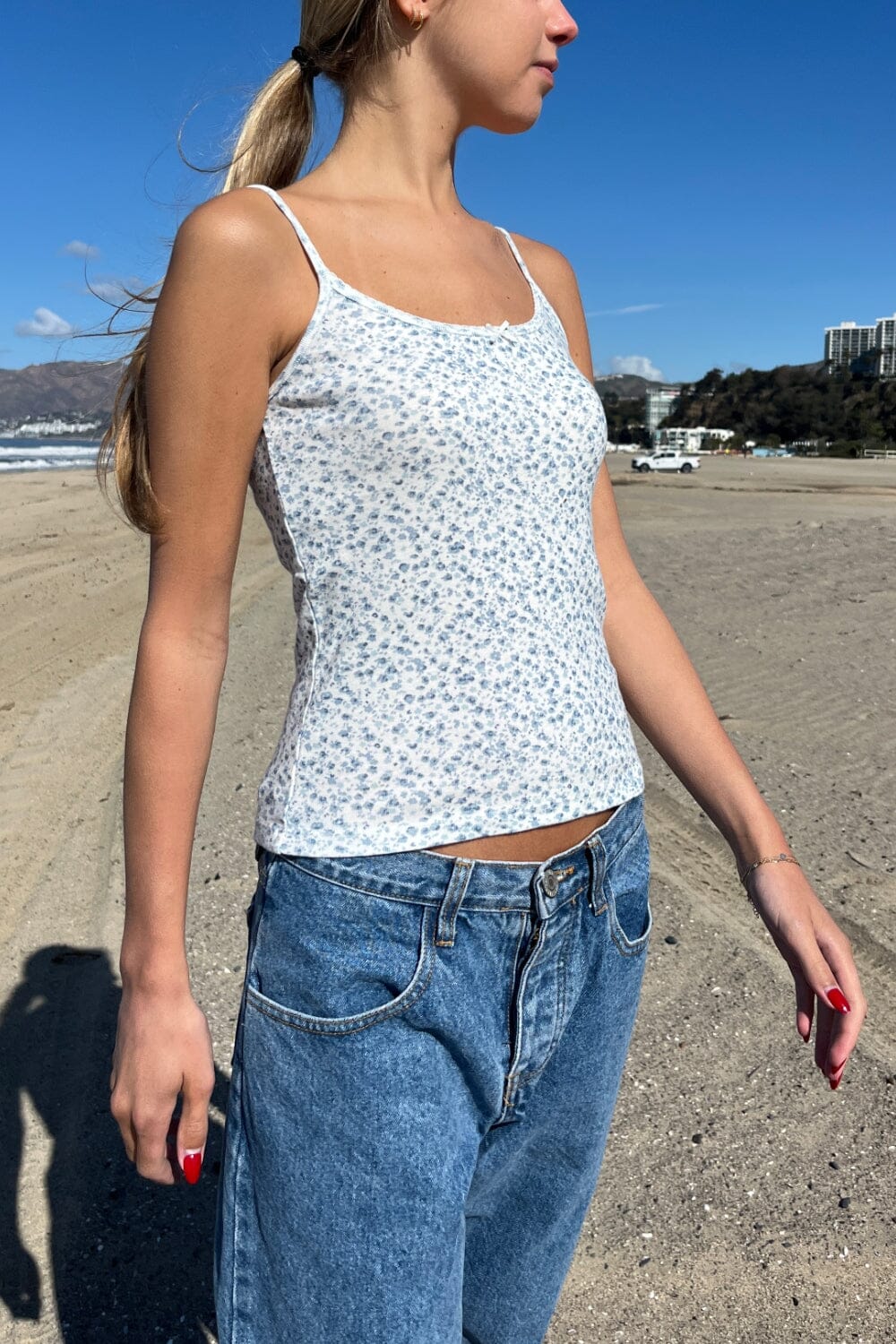 Floral Bow Ribbed Tank Top by Skylar