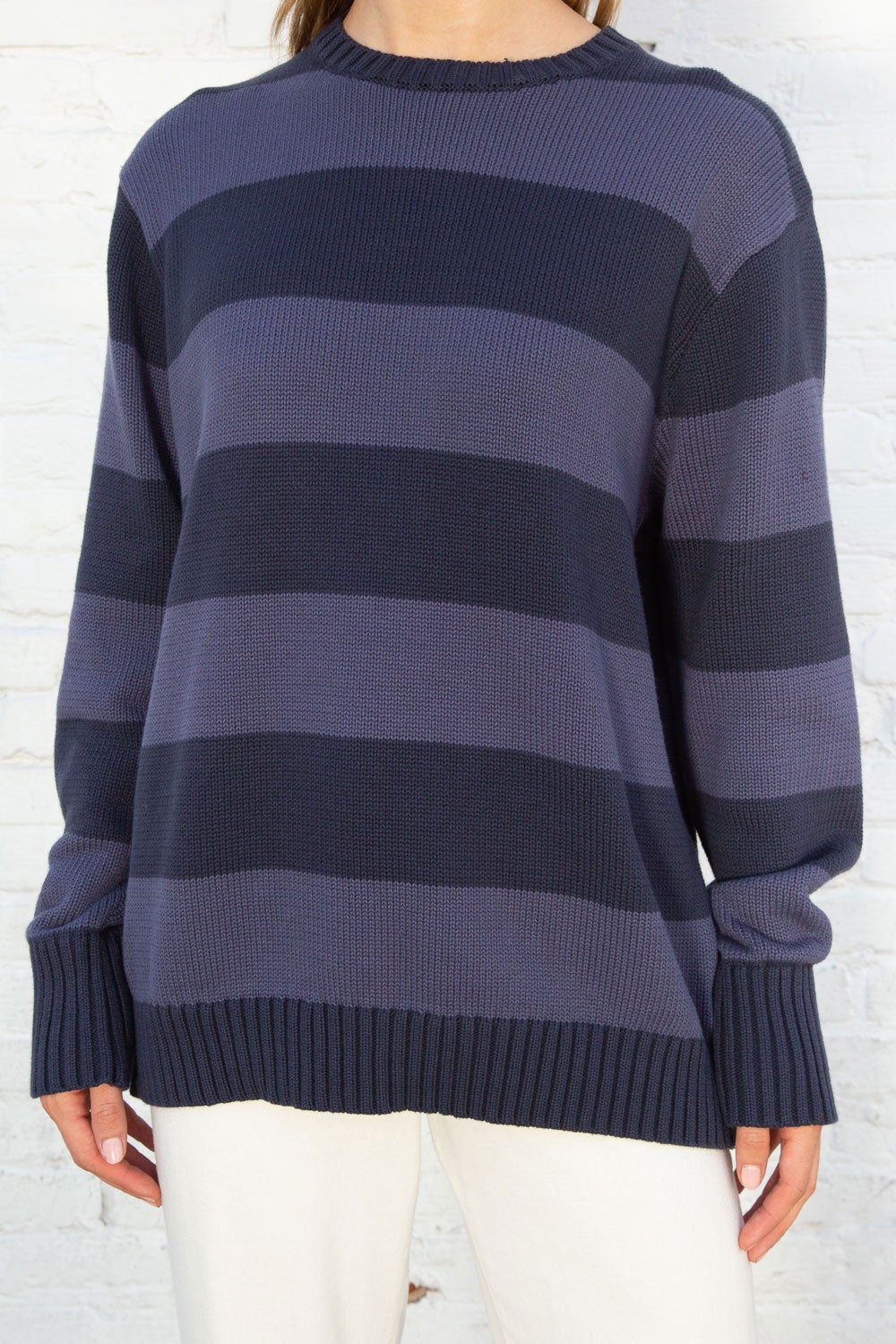 Brianna Striped Cotton Sweater - Cozy & Thick